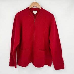 Studio Works Red 100% Wool Zip Front Cardigan Sweater Womens L Australian Made